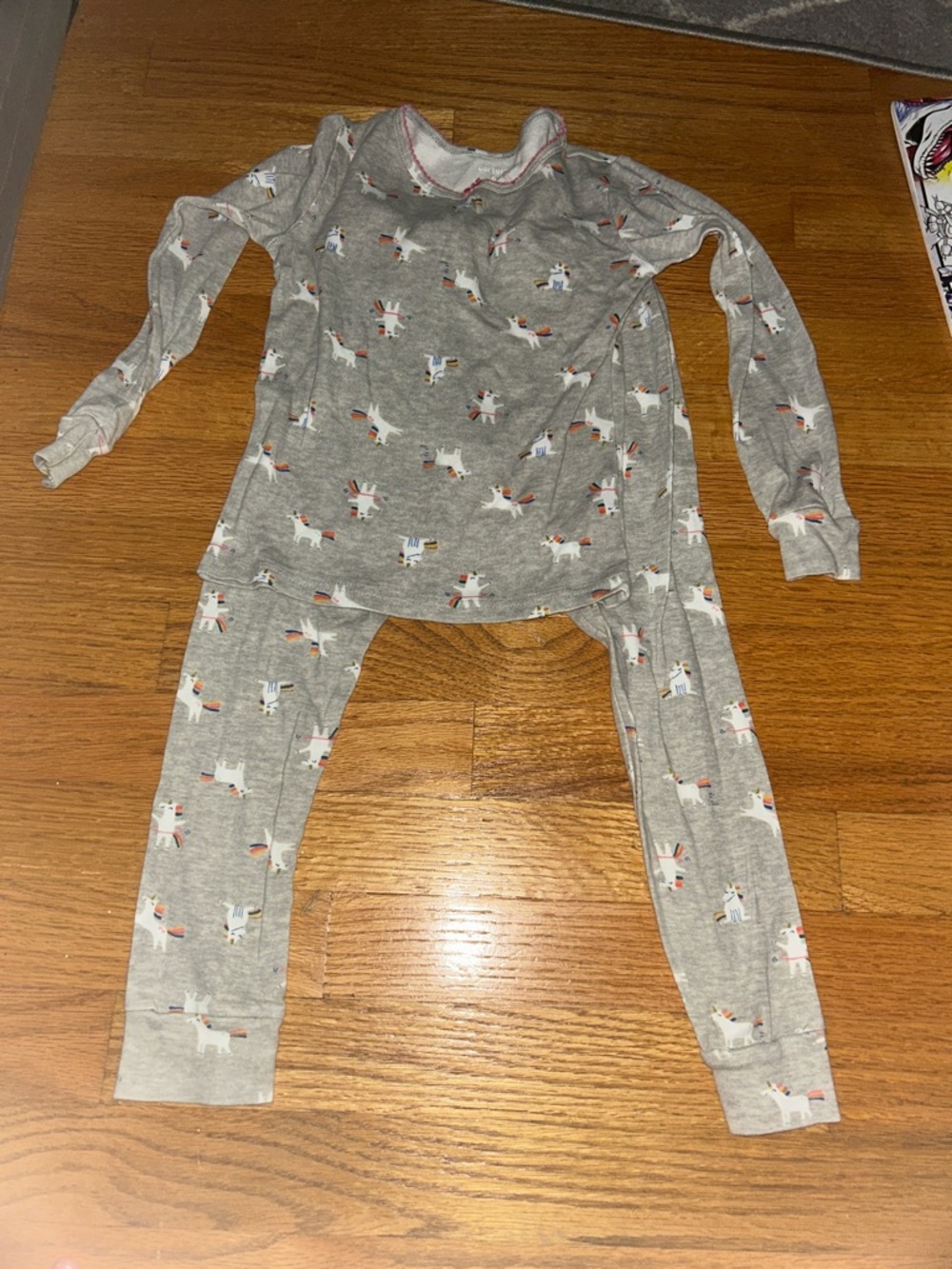 Carter's Grey Unicorn Pajama Set with Rainbow Accents